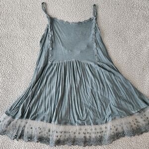 POL Teal Floral Lace Tank, S